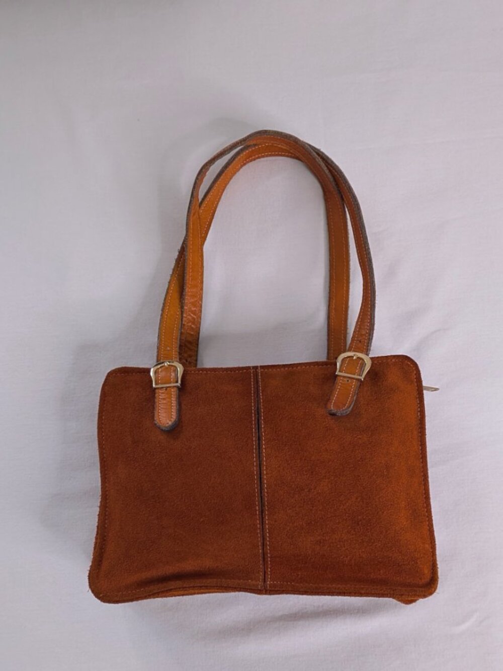 VTG Stone Mountain Tan Suede Leather Front Pocket Shoulder Bag With Buckles - Picture 2 of 7